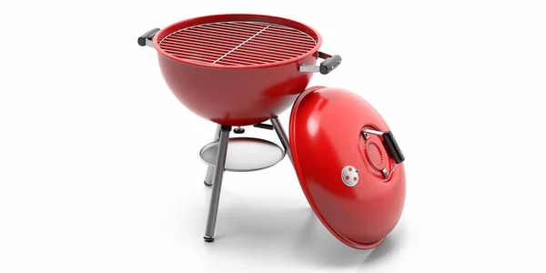 Bbq Grill Barbecue Red Color Lid Isolated White Background Portable — Stock Photo, Image