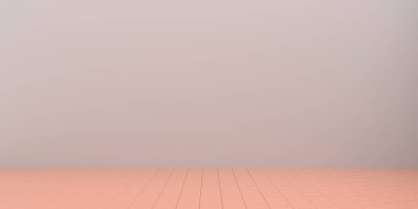İçi boş pastel renkli oda içi, pembe soluk fayanslı döşeme ve gri boş duvar, güzel ev, mimari iç şablon. 3d illüstrasyon
