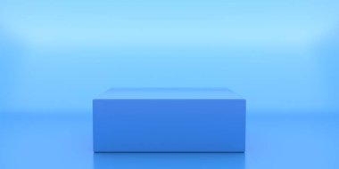 Ürün görüntüsü boş, blok şekli, mavi renk, mavi arkaplan. Gösteri, ürün sunum şablonu. 3d illüstrasyon