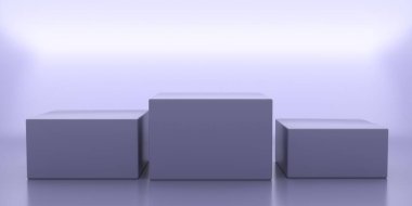Ürün podyumu boş, blok şekli, tek renkli mor renk. Sunum için hazır, sergi şablonu. 3d illüstrasyon