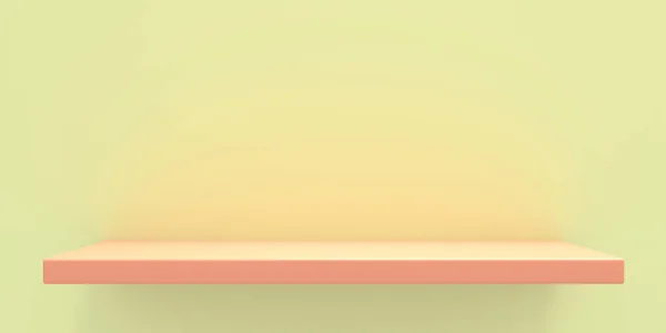 Lege Plank Oranje Perzik Kleur Gele Muur Achtergrond Pastel Kleuren — Stockfoto