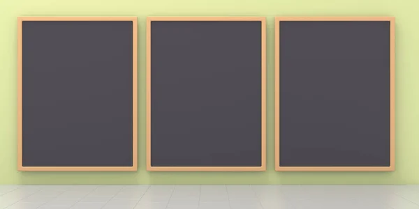 Blank Blackboards Frame Room Interior Tiled Floor Pastel Colors Architecture — Stock Photo, Image