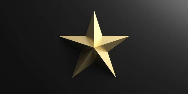 One star gold color sign. Shiny brass star on black background, quality, golden medal concept. 3d illustration