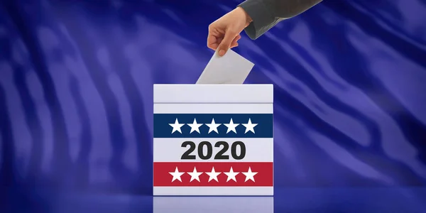 2020 America Election Woman Hand Inserting White Envelope Ballot Box — Stock Photo, Image