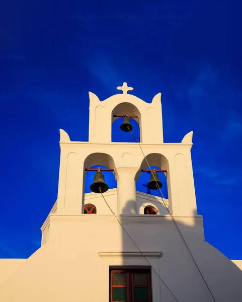 Santorini Island Greece White Orthodox Church Bells Blue Clear Sky — Stock Photo, Image