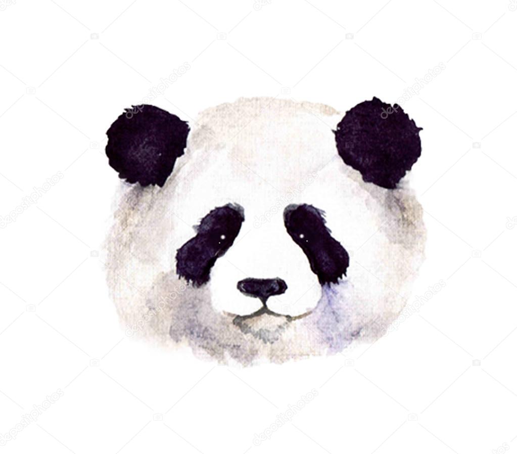 Panda hand painted watercolor illustration isolated on white background. Watercolor animal silhouette sketch. Wildlife art illustrations. Vintage graphic for fabric, postcard, greeting card, book