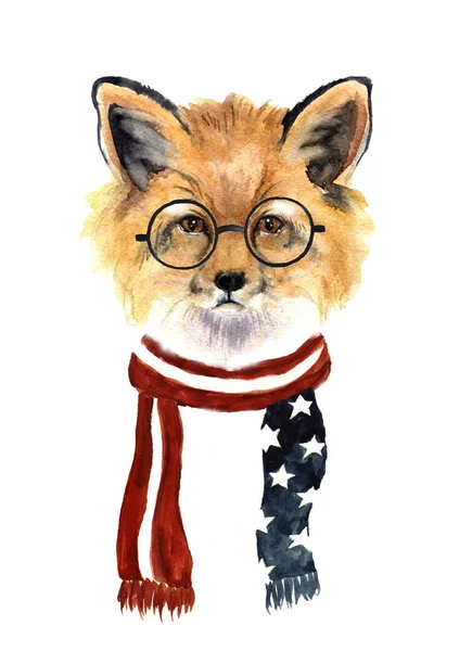 Aquarel hipster fox. Creatieve dieren sticker. Aquarel Label schets — Stockfoto