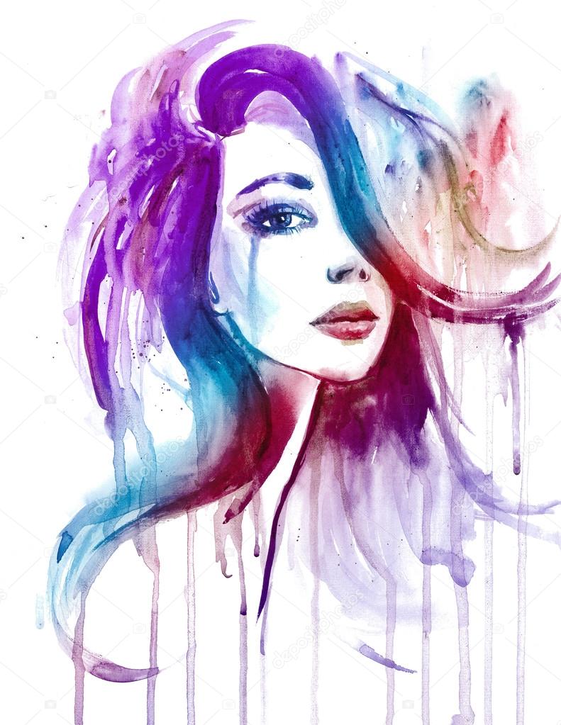 splatter watercolor portrait of a girl