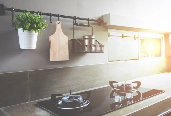 Defokussiert rustikale Küche Hintergrund — Stockfoto