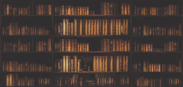 Blurred bookshelf Many old books in a book shop or library — Stock Photo, Image