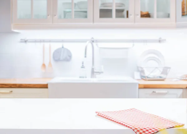 Wood Table Top Blurred Kitchen Background — Stock Photo, Image