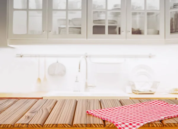 Wood Table Top Blurred Kitchen Background — Stock Photo, Image