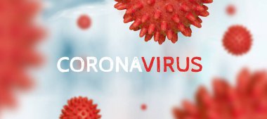 Coronavirus 'un mikroskobik görüntüsü, MERS-Cov ve Coronavirus' un virüs türü modeli ve BLURRED MEDICAL BACKground, tehlikeli grip türleri salgın hastalık riski kavramı
