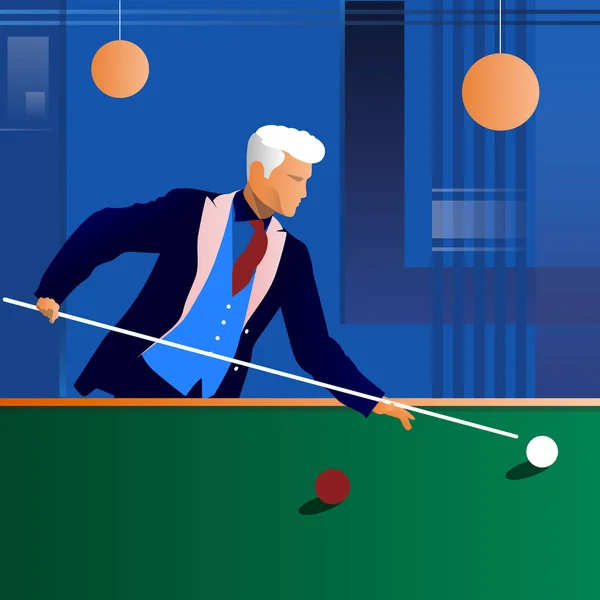 Férfi játszik snooker a sötét klub. — Stock Vector