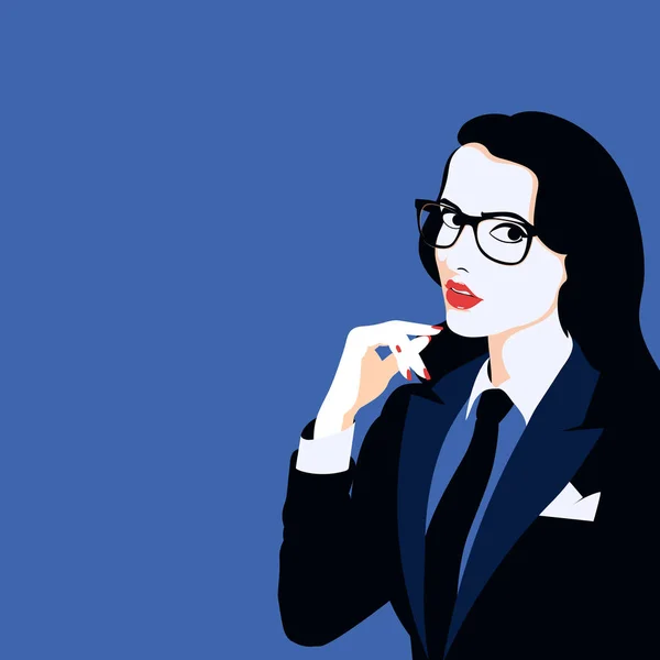 Frau in Brille mit Hand vor dem Gesicht auf blauem Hintergrund — Stockvektor