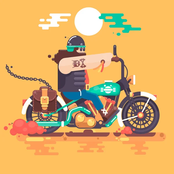 Biker fährt mit Rennfahrerhelm auf Motorrad-Flachvektorillustration — Stockvektor