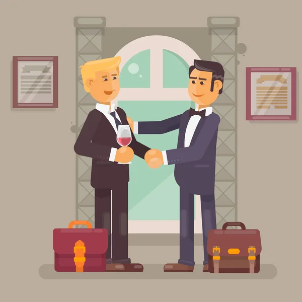 Business partnership Business people handshake for dealing success Vector flat illustration