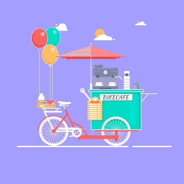 Café em bicicleta Vector ilustração sobre o tema de stre — Vetor de Stock