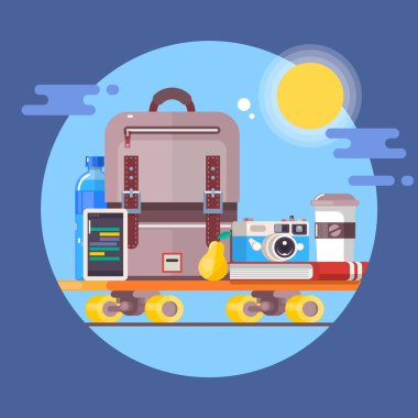 Tatil seyahat kavramı. Yaz tatil tatil afişi. Düz vektör çizim