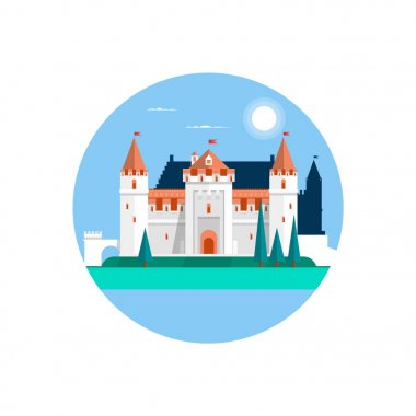 Fairytale kale, beyaz izole. Peri Beyaz Kale. Vektör çizim