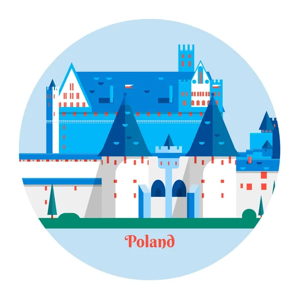 Castillo de Malbork en Polonia.Travel Polonia icono emblemático.Vector illustration — Archivo Imágenes Vectoriales