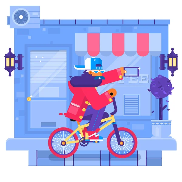 Hipster-Mann fährt mit seinem Fixie-Fahrrad in der Stadt. flache Vektorabbildung — Stockvektor