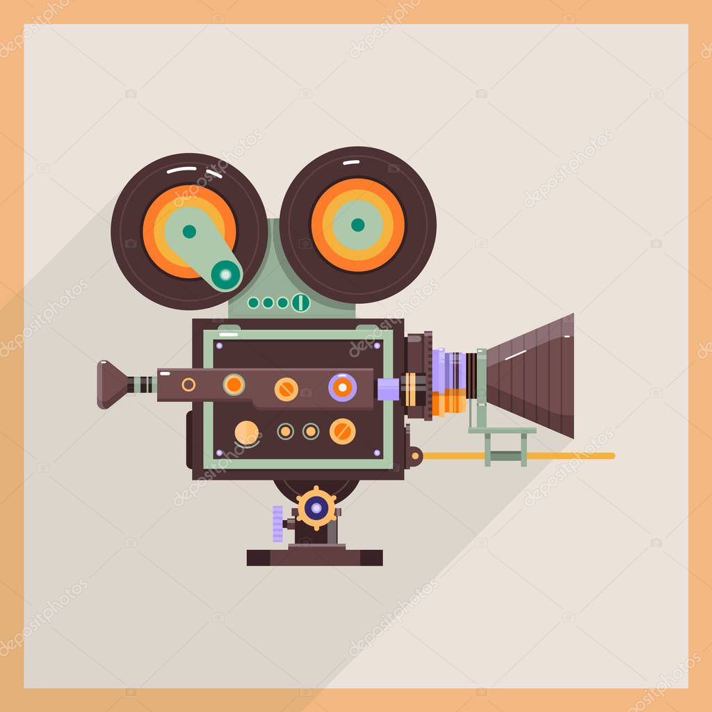 Retro Technology Icon Camcorder. Professional Video Camera. Flat vector illustration