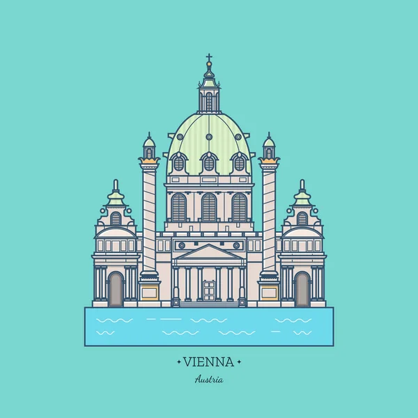 Austria illustration, Karlskirche. Viajar icono de Viena. Atracciones turísticas en la capital de Austria. Colección de arte de línea de stock vector clipart . — Vector de stock