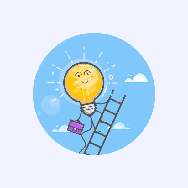 Creative Drawing Business Concepts avec une idée d'ampoule lumineuse. Ampoule grimpant une échelle. Art linéaire . — Image vectorielle