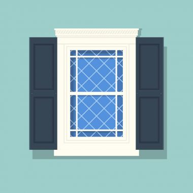 Mimari, pencere arka planını unsurları. Bir duvar saksı pencere. Çizgi film ev öğesi. Sevimli yaz vektör çizim