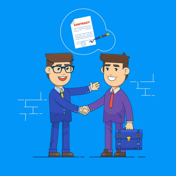 Businessmen shake hands and signing contract, business concept agreement and cooperation — Stock Vector