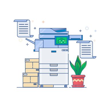 Office çok fonksiyonlu yazıcı tarayıcı. Düz ince çizgi stil vektör simgesi.