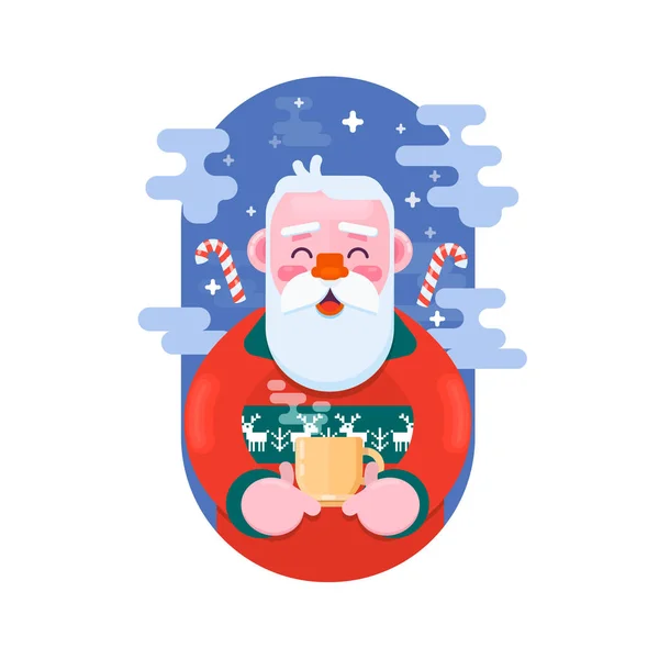 Jultomte med kopp kaffe. Flat vektorillustration — Stock vektor