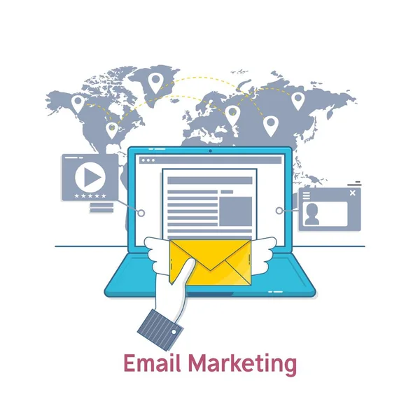 E-mail marketing, Mailing, News Letter Advertising.Flat concetto icona linea di pagina Web — Vettoriale Stock