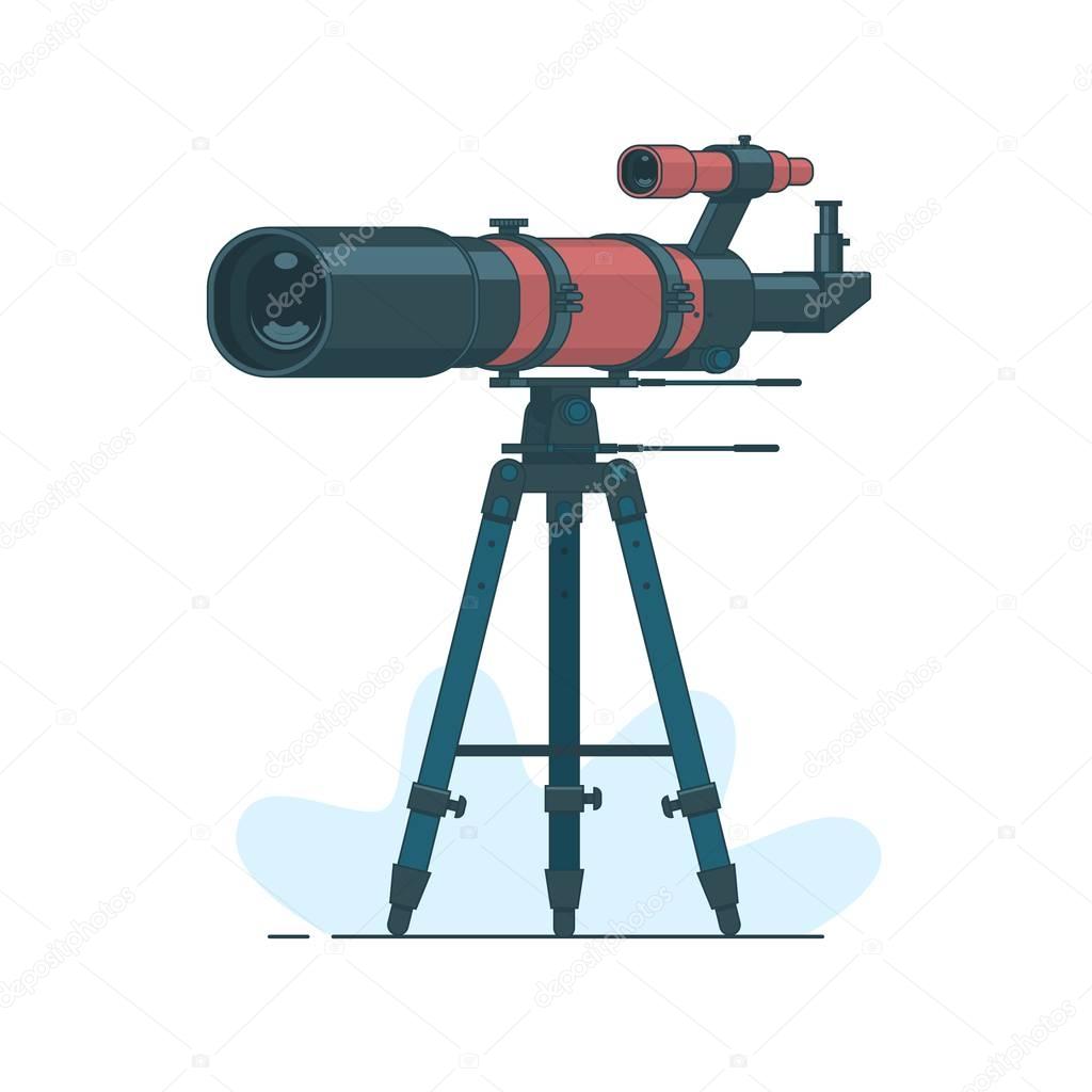 Telescope on support to observe stars. Astronomy. Astronomy mirror telescope. Discovery concept.Spyglass symbol.