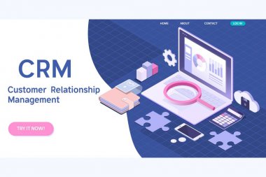 Müşteri ilişkisi yönetimi kavramı. CRM izometrik vektör çizim