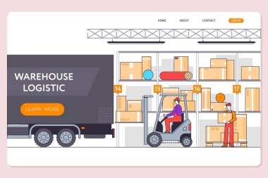 Depo taşıma lojistiği. Forklift kullanan depo çalışanı.