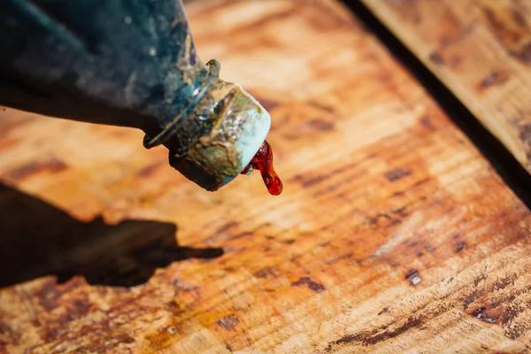 Lavorazione Artistica Del Legno Con Vernice Vernice Fatto Mano Produzione — Foto Stock