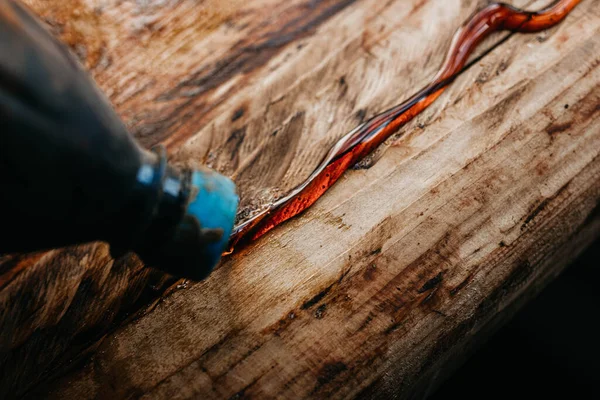 Carpintería Procesamiento Madera Maciza Con Barniz Epoxi Artesanía Artesanal — Foto de Stock