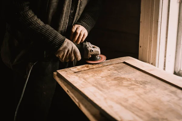 Smerigliatrice Elettrica Tavola Legno Concetto Lavorazione Del Legno — Foto Stock