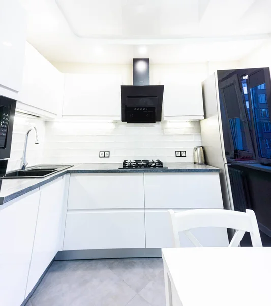 Interior View Stylish Black White Kitchen — Stock Photo, Image