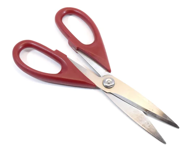 Kitchen shears with red plastic handle — Stock Photo, Image