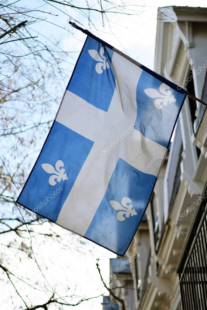 Quebec flag in Montreal billowing in the breeze