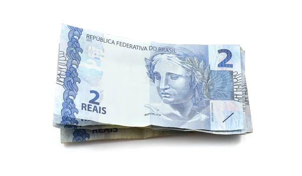 stock image Pile of two real (reais) Brazilian banknotes