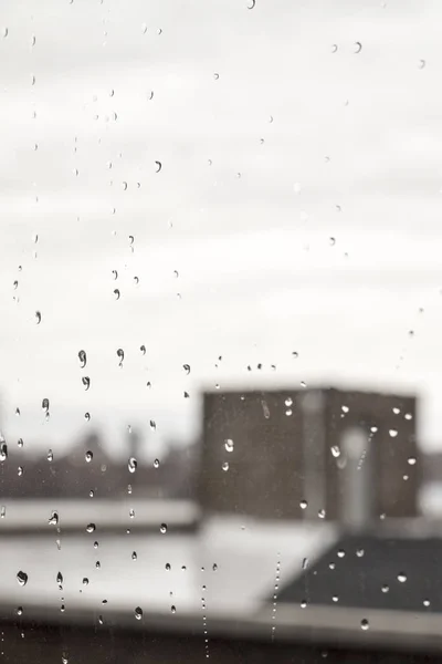 Krople Deszczu Oknie Pochmurny Deszczowy Dzień Tło Tekstura — Zdjęcie stockowe