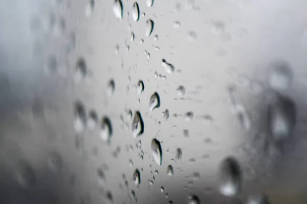 Closeup Raindrops Window Front City Background — Stock Photo, Image