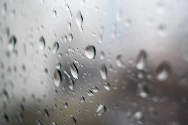 Closeup Raindrops Window Front City Background — Stock Photo, Image