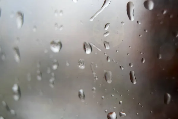 Closeup Raindrops Window Front City Background — Stock Photo, Image