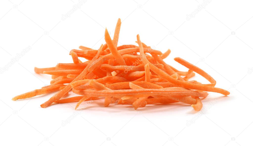 Pile of fresh organic shredded carrots - isolated
