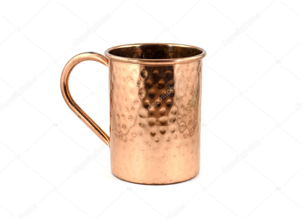 Shiny copper Moscow Mule mug with handle - isolated